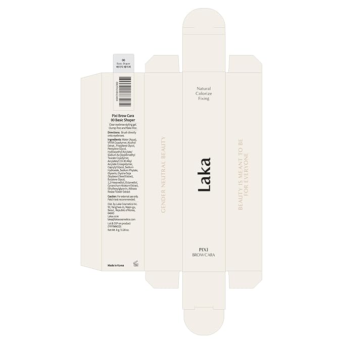 Laka Pixi Eyebrow Mascara 8g/0.28oz., Eyebrow Gel to Fix and Shape Brows, Clump-Free, Brow Fixer with Slim Precision Brush, Vegan, K-Beauty (#00 Basic Shaper)