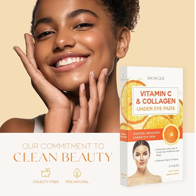 Vitamin C & Collagen Under Eye Patches - Dermatologist Tested - Brightens Dark Circles, Tightens Under Eye Area, Anti-Aging - Natural Ingredients Korean Skin Care - All Skin Types - 15 Pairs