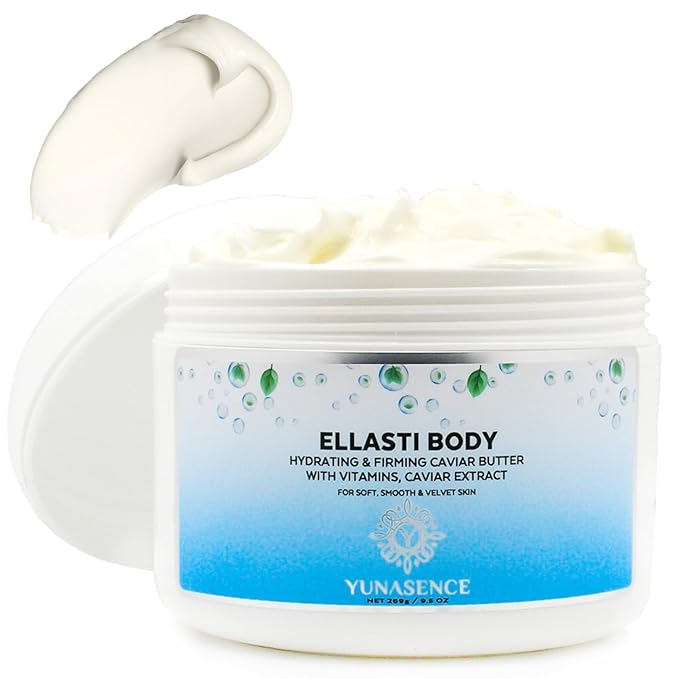 YUNASENCE ELLASTIBODY Hydrating Firming Caviar Butter Moisturizing Cream, with Caviar Extract, Vitamin E, Reishi, Avocado & Green Tea. 9.5oz. For soft, comforted skin.