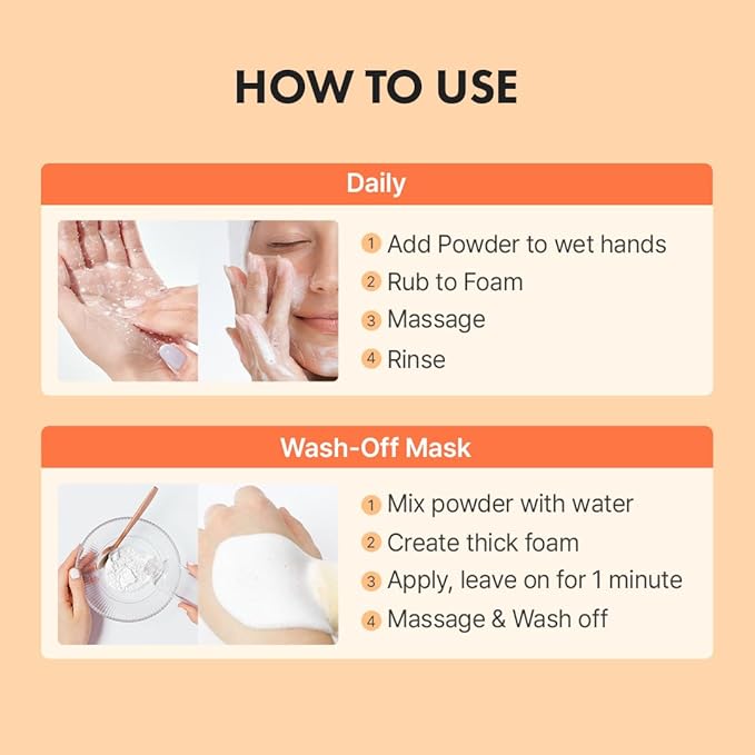 Hanskin Vitamin C Glow Powder Cleanser – Korean Brightening, Exfoliating Face Wash | Papaya Enzyme + Vitamin C for Radiant, Smooth, Even-Toned Skin | Gentle Daily Powder-to-Foam Cleanser | 2.36 fl oz