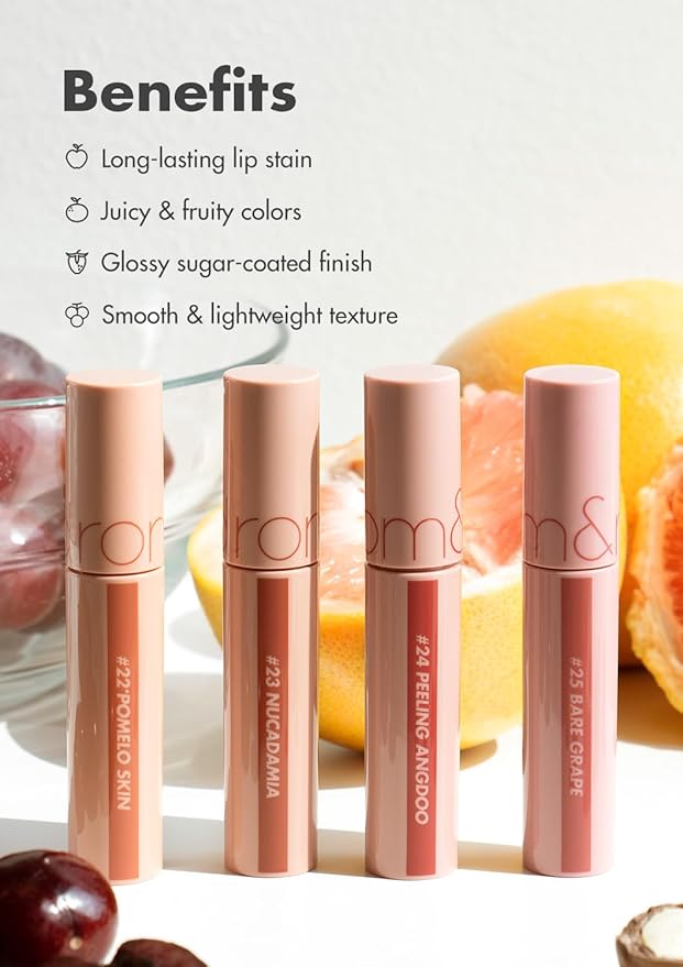 rom&nd JUICY LASTING TINT #28 Bare Fig - MLBB Mauve Pink Lip Stain for Cool Undertones | Hydrating, Non-Sticky K-Beauty Gloss | Plumping, Long-Lasting Glass-Effect Lip Tint