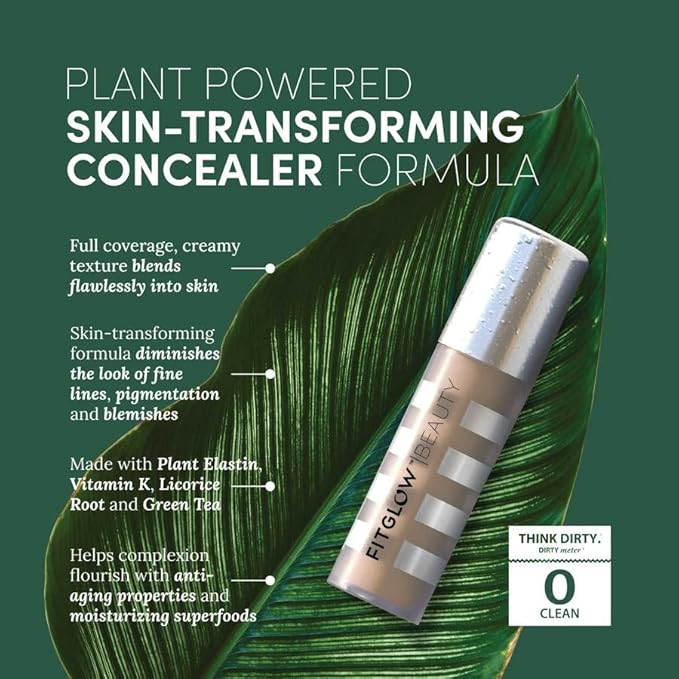 Fitglow Beauty Conceal+ | Vegan Full Coverage Concealer Skincare with Vitamin K + Green Tea | Corrects Dark Circles, Blemishes & Redness | Non-Creasing, Natural Finish | C2.7-6g