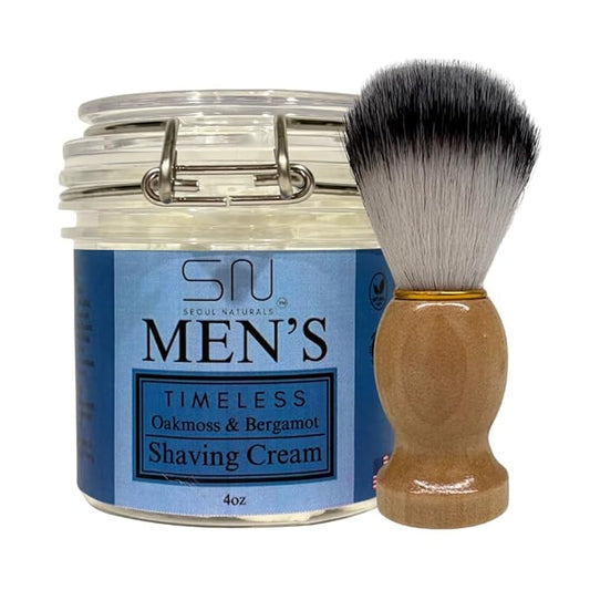 Seoul Naturals Timeless Oakmoss & Bergamot Shaving Cream with Barber Brush, k beauty, 6 oz