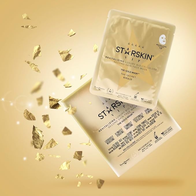 STARSKIN VIP Gold Mask Face, Coconut Bio-Cellulose Revitalizing Face Mask for all Skin Types, Korean Skin Care, Instant Hydration and Plump, Moisturizing and Nourishing, K-Beauty (Pack of 1)
