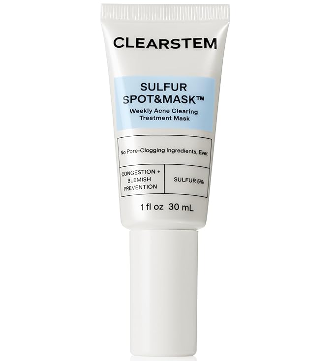 CLEARSTEM SULFUR SPOT&MASK Face Mask for Acne - Sulfur Spot Cleanser Facial Mask - Weekly Acne Face Mask for Clear & Smooth Skin - Made with Kaolin Clay & Glycolic to Reduce Blackheads & Blemishes