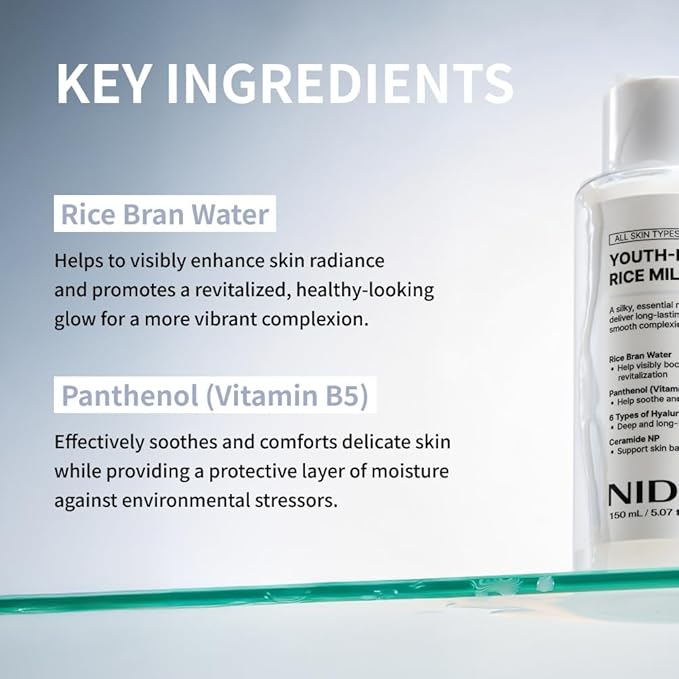 NIDA Youth-boosting Rice Milky Toner, for Glass Skin | Rice Bran Extract, Niacinamide, Ceramide NP, Panthenol | Deep Moisturizing, Hydrating and Refreshing, Korean Skin Care | 5.07 fl. oz., 150ml
