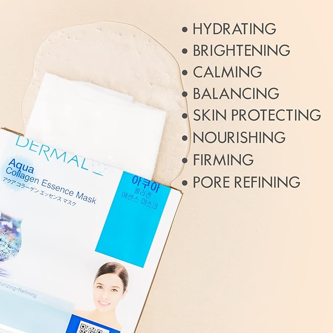 DERMAL 12 Combo Pack Collagen Essence Korean Face Mask Best Value Set - Hydrating & Soothing Facial Mask with Panthenol - Hypoallergenic Sheet Mask for All Skin Types - Natural Home Spa Treatment Mask