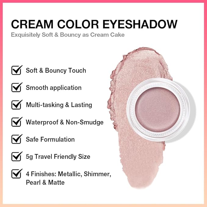 evpct Single Cream Eye Shadow Palette Pot Makeup for older Women, Champagne Shimmer Glitter Metallic Monochrome Cream to Powder Eyeshadow Palette Eye Brightener, High Pigment Waterproof Blendable