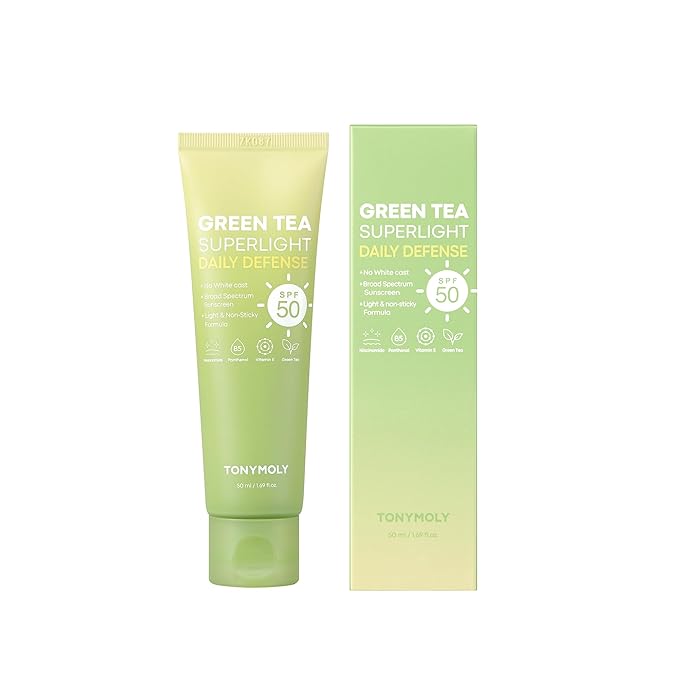 TONYMOLY Green Tea Korean Sunscreen SPF 50 – Non-Greasy Broad Spectrum Face Sunscreen with Niacinamide, Panthenol & Hyaluronic Acid, Travel Size 50ml