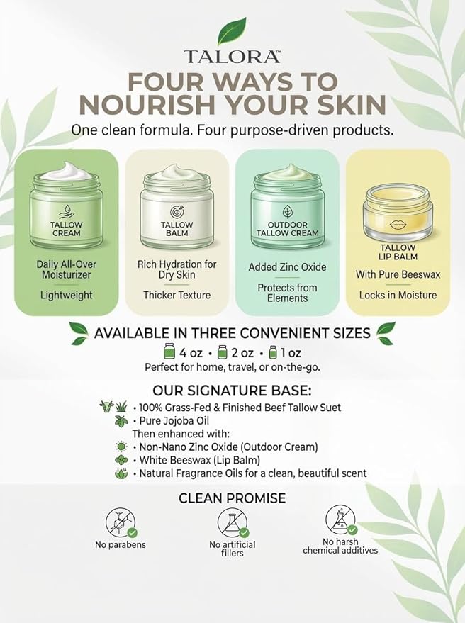 Tallow Balm: Unscented | 100% Grass-Fed & Finished Beef Tallow with Organic Jojoba Oil | Deep Moisture Balm | All-Natural Multipurpose Skincare for Dry & Sensitive Skin (4oz)