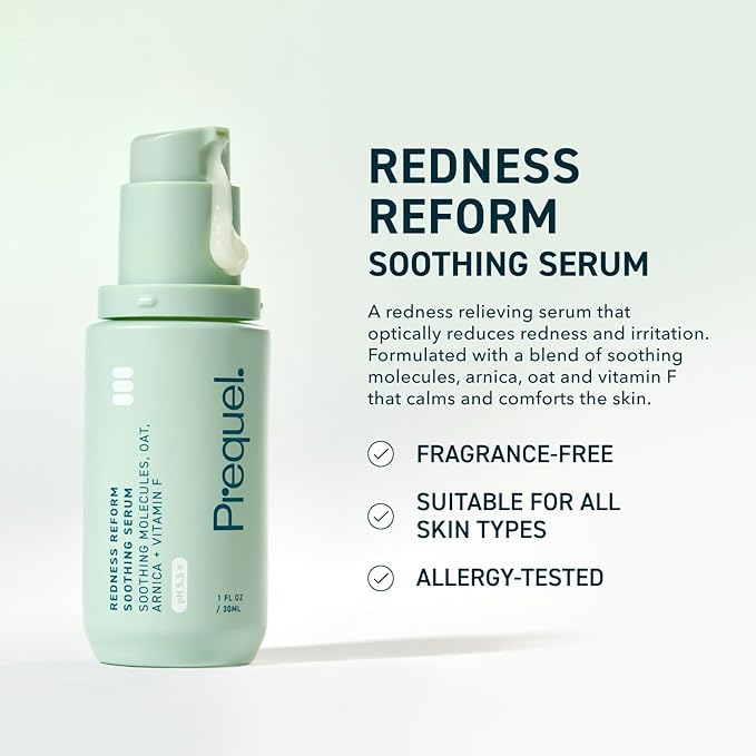 Prequel Skin Redness Reform, Calming Serum for Face. Advanced Clinical Optical Corrector for Redness and Discomfort. Soothing Face Serum with Oat Extract for Sensitive Skin. 1oz Pump (Pack of 2)