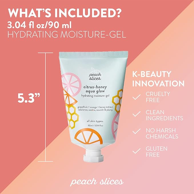 Peach Slices - Citrus-Honey Aqua Glow Moisturizer (3.04 oz) - Hydrating Moisture-Gel - Rebalance, Soothe, & Nourish - Grapefruit, Orange, Honey Extract - Vegan, Cruelty Free, Korean Skin Care & Beauty