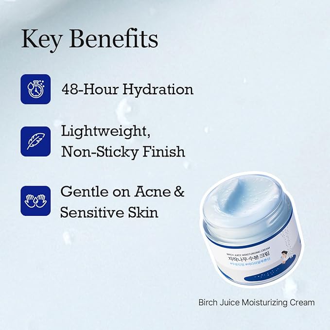 ROUND LAB Birch Juice Moisturizing Cream 2.7 Fl Oz 1+1 Refill Included Set, 48-Hour Hydrating Face Moisturizer with Vita Hyaluronic Acid, Gentle on Acne-Prone and Sensitive Skin, Korean Skin Care