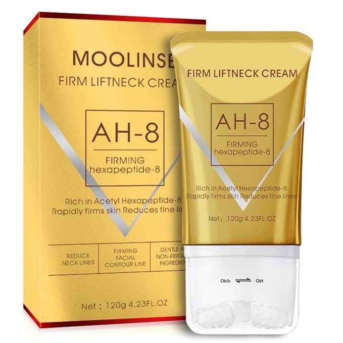 AH-8 Firming Neck Cream with Roller, Neck Moisturizer Cream for Crepey Skin, Tightening Lotions Skin Care Skin Repair for Women, Day & Night Use