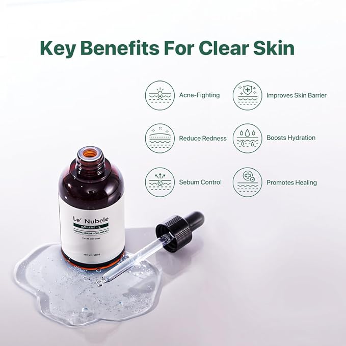 Le Nubele Azulene Cica Ampoule Soothes Acne Prone and Sensitive Skin, Azulene 700ppm, Centella Asiatica, Panthenol, Non-Comedogenic, Reduce Redness, Korean Skin Care, 50ml/1.06 fl.oz.