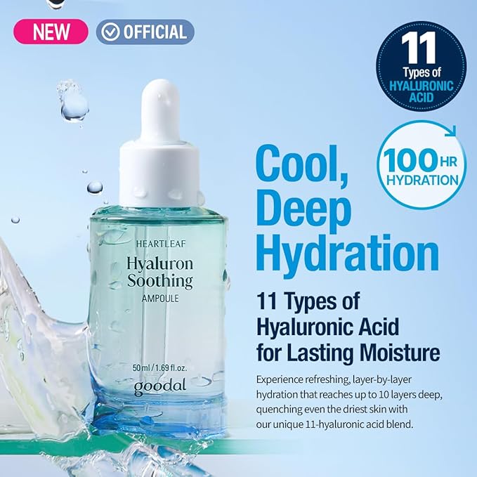 GOODAL Heartleaf Hyaluron Soothing Ampoule, Hydration Facial Serum for Glowy Skin, Lightweight Serum, Korean Skincare, K Beauty Ampoule - 50ml,1.69 Fl oz