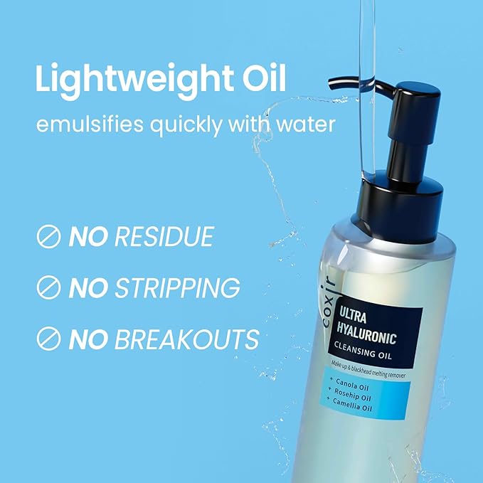coxir ULTRA HYALURONIC ACID CLEANSING OIL 5.07 fl.oz + 0.67 fl.oz l Oil Cleanser, Hyaluronic Acid, Collagen, Hydrating, Smoothing, Calming, Moisturizing, Korean Skin Care