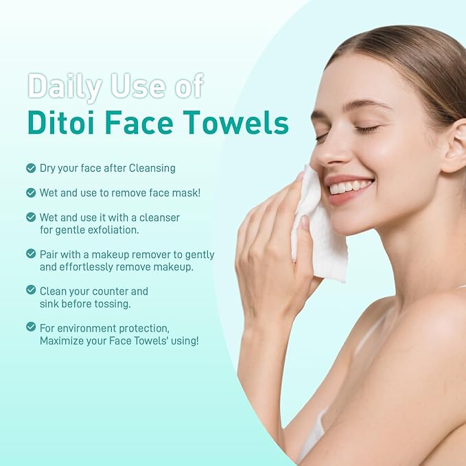 Face Towels, 10"×12" Disposable Face Towel, Face Towelettes XL, Ultra Soft Makeup Remover Dry Wipes, Thick Face Towel for Cleansing,100 Count (2 Pack)