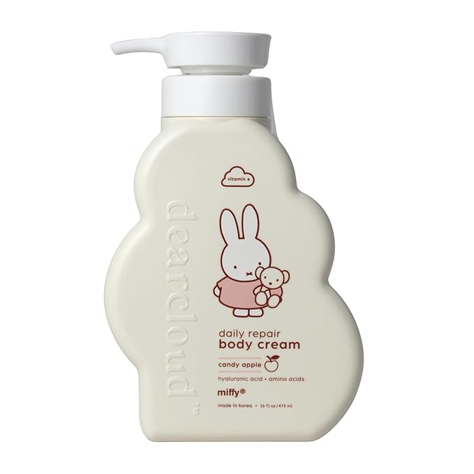dearcloud Miffy Daily Repair Body Cream – Vitamin E & Hyaluronic acid - Korean Moisturizer & Body Lotion for Dry Skin - Candy Apple (16 fl oz)