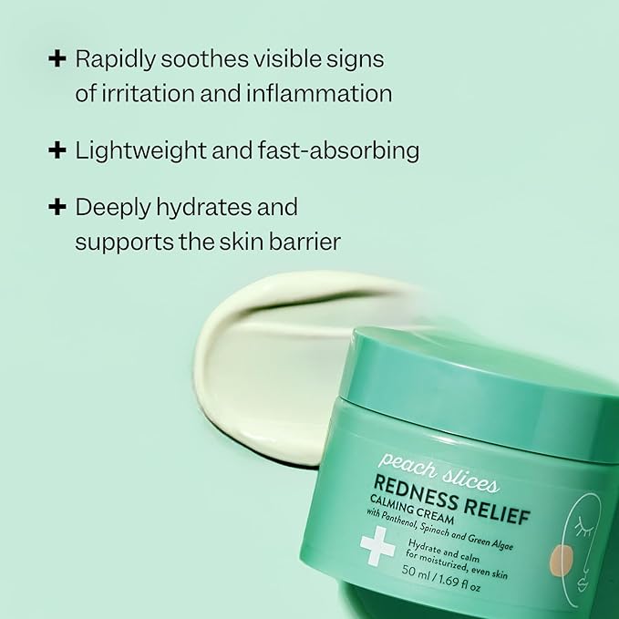 Peach Slices - Redness Relief Calming Cream (1.69 oz) - Hydrate & Calm - Moisturized, Even Skin - Panthenol, Spinach, Green Algae, & Turmeric - Vegan, Cruelty Free, Korean Skin Care & Beauty