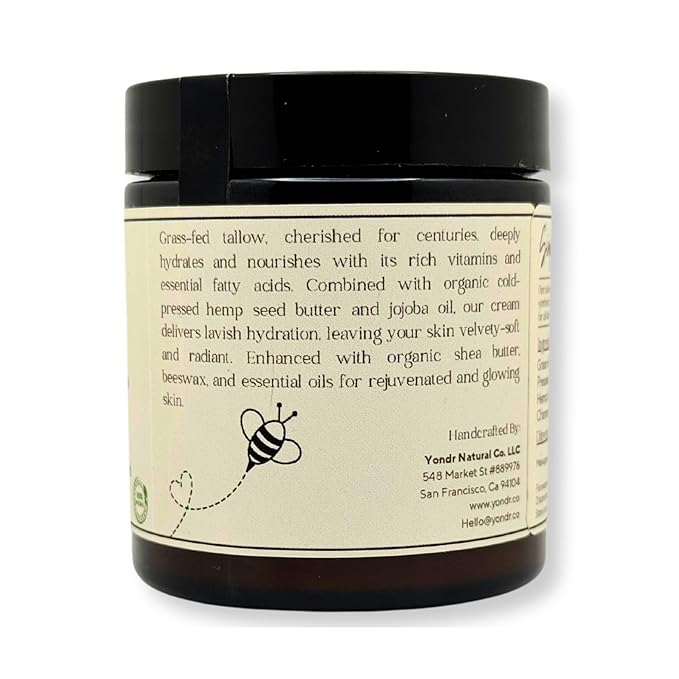 Tallow & Hemp Body Butter – Whipped Grass‑Fed Tallow + Hemp Seed Butter – Calming Chamomile/Sandalwood/Lavender – Deep Hydration for Dry & Sensitive Skin (4 oz)