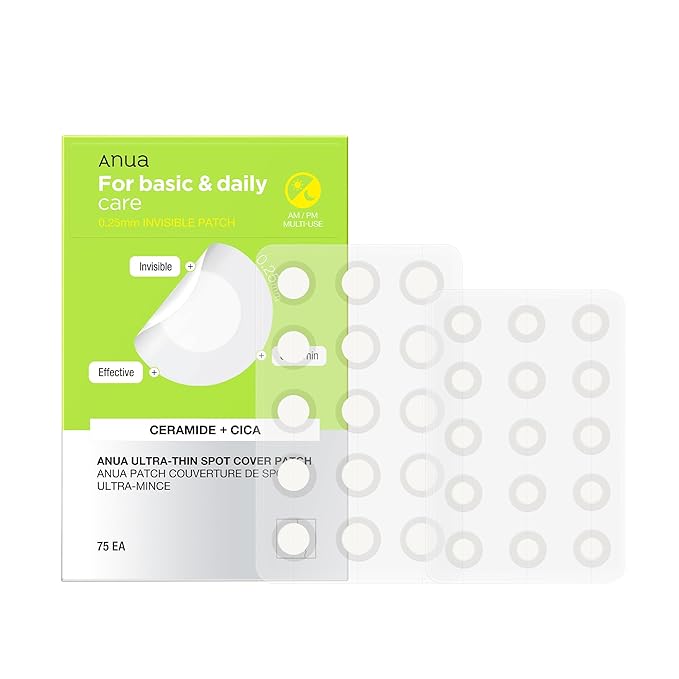 ANUA Ultra-Thin Spot Cover Patch, Invisible Hydrocolloid Acne Patch for Face, Cute Pimple Patches for Sensitive Skin, Korean Skincare (75 Counts) (Pack of 4)