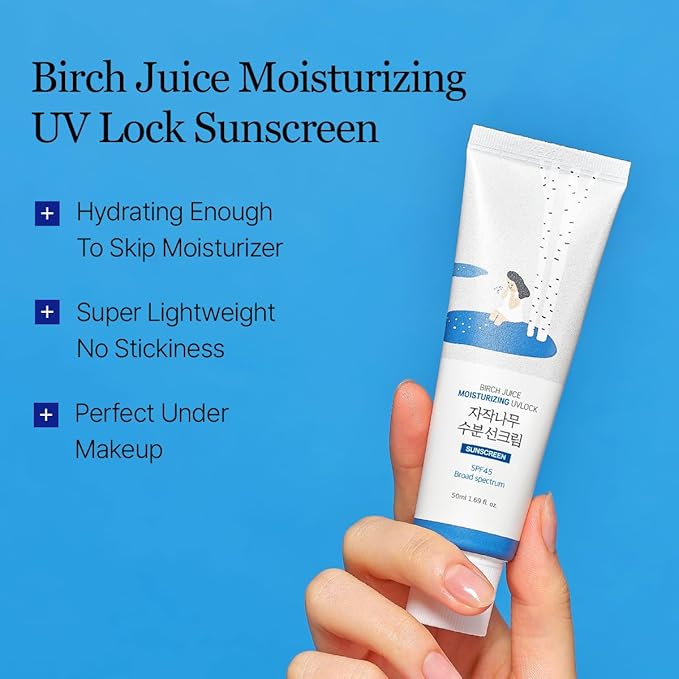 ROUND LAB Birch Juice Moisturizing UV LOCK SPF 45 Broadspectrum 1+1 (2-pack), Hydrating Lotion-like Lightweight Glow Sunscreen for Sensitive Skin, No White Cast, Fragrance-Free, Korean Sunscreen