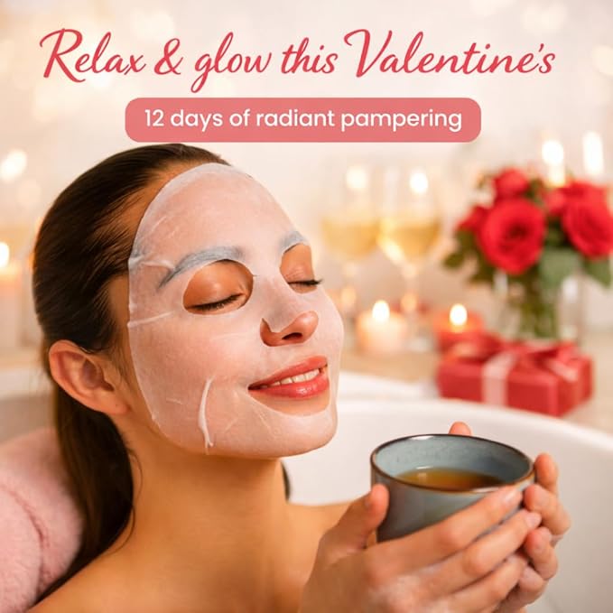 FACETORY Valentine’s & Galentine’s Day Skincare Gift Set | 12-Day K-Beauty Sheet Mask Collection | Self Care Gift for Women, Friends & Besties