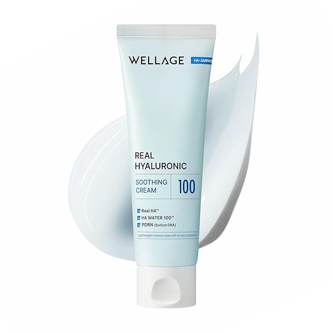 WELLAGE Real Hyaluronic Soothing Cream 100, Pure Hyaluronic Acid Korean Face Moisturizer with PDRN - Hydrating face moisturizer, Hypoallergenic, 2.7oz.