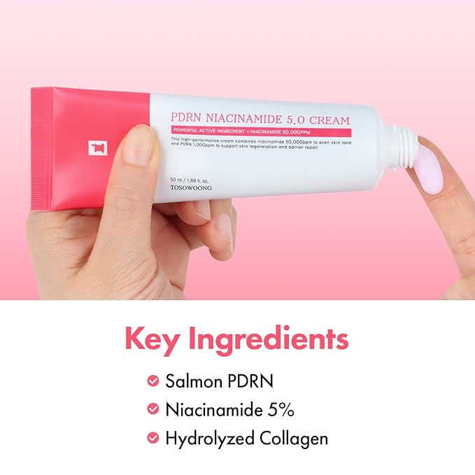 TOSOWOONG PDRN Niacinamide 5.0 Cream, Niacinamide 5% Dark Spot Remover for Face, Hyperpigmentation & Blemish Care, Salmon DNA Hydrating Moisturizer, Korean Skincare, 50ml / 1.69 fl. oz.