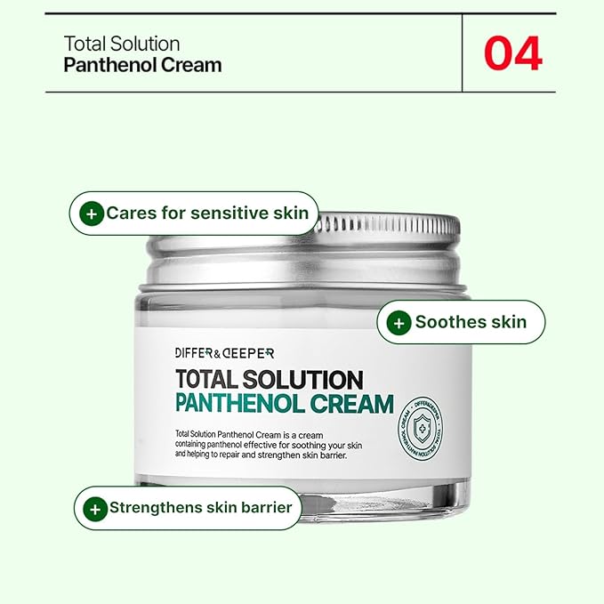 Differ & Deeper Total Solution Panthenol Cream – Soothing Moisturizer for Sensitive or Damaged Skin, Daily Barrier Care, Lightweight Hydrating Cream, Korean Skincare 2.47oz