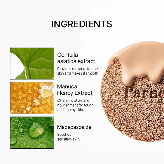 Parnell Cicamanu Serum Cushion - Moisturizing Foundation for Soothing, Coverage, Glass Skin and Lightweight for Sensitive and Dry Skin Pearl Skin (0.52 Fl Oz) (15W)