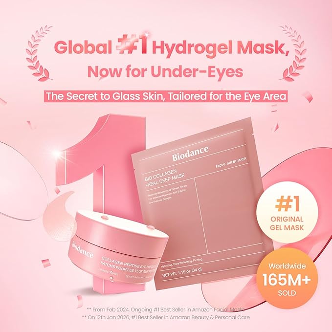 BIODANCE Collagen Peptide Eye Patches, Anti Wrinkle Patches for Face & Smile Line Patches, Under Eye Mask for Fine Lines, Eye Bags & Wrinkles, Korean Skin Care (60 Count)