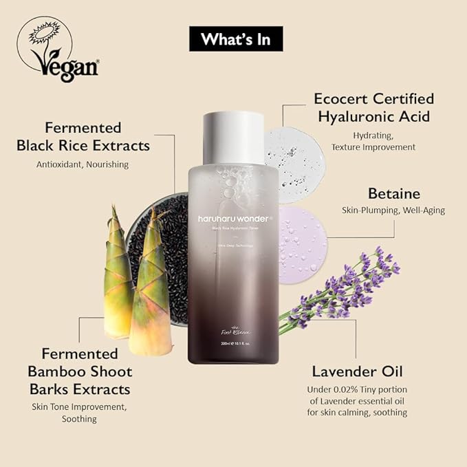 haruharu Wonder Black Rice Hyaluronic Toner, Deep Hydration, Glass Skin, Hyaluronic Acid, Lavender Oil, Skin Plumpling, Korean Skincare, Vegan, Cruelty-Free, 10.1 fl.oz