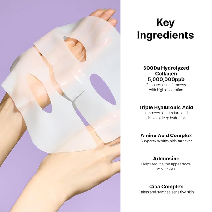 Super Glow Deep Collagen Hydrogel Mask 1.48 oz × 8 Sheets, 5,000,000ppb Hydrolyzed Collagen, Elasticity, Wrinkle Care & Radiance, Overnight K-Beauty Mask (8 Count (Pack of 1)) Sold by Pharmeus