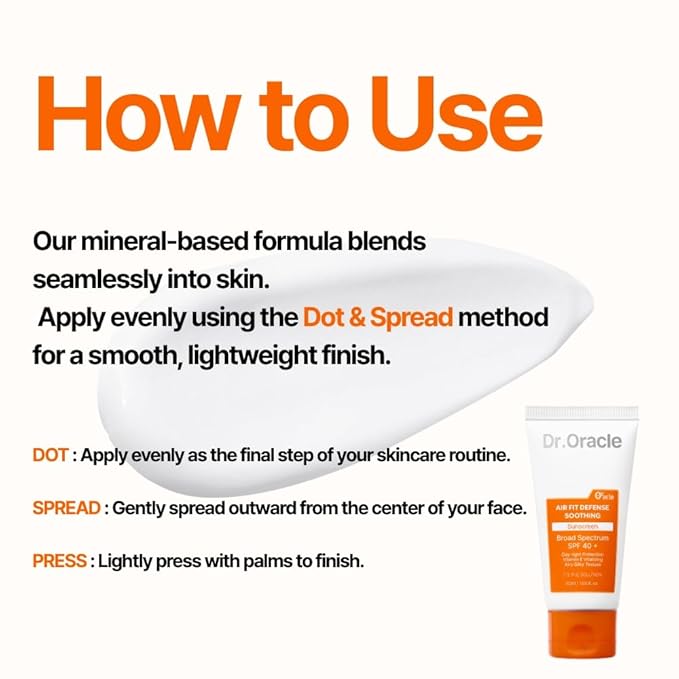 DR.ORACLE Air Fit Defense Soothing Sunscreen- SPF 40+, Outdoor Essential, No White Cast, Non-Greasy, Niacinamide, Vitamin E Sun Block For face, Korean Skin Care, Lightweight, Hydrating 1.69 fl. oz