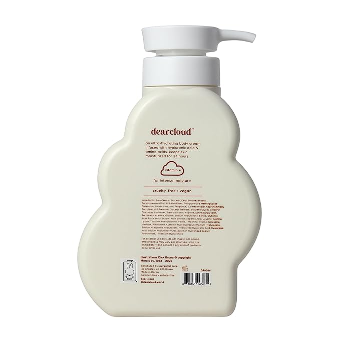 dearcloud Miffy Daily Repair Body Cream – Vitamin E & Hyaluronic acid - Korean Moisturizer & Body Lotion for Dry Skin - Candy Apple (16 fl oz)