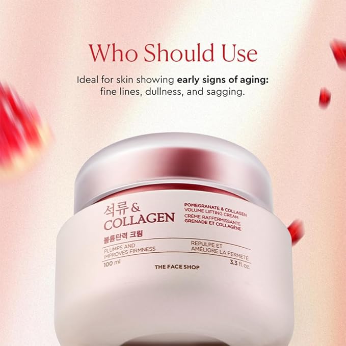 The Face Shop Pomegranate & Collagen Volume Lifting Eye Cream | Deep Revitalizing Cream for Elasticity, Firmness & Density | Anti-Aging Korean Moisturizer | Plump & Smoothen Your Skin, 3.38 Fl Oz