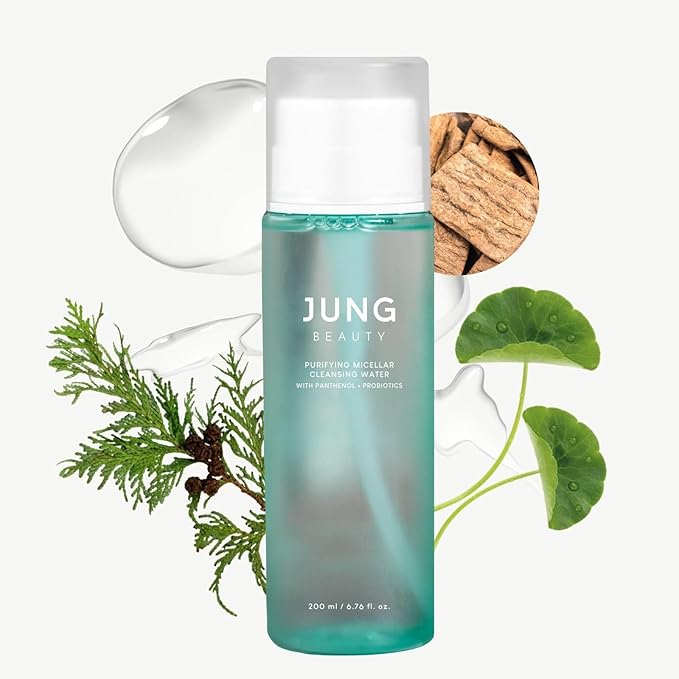 Jung Beauty Purifying Micellar Cleansing Water with Panthenol & Probiotics - Gentle Makeup Remover and Hydrating Face Cleanser for Sensitive Skin, Non-Stripping K-Beauty Skincare, 200ml