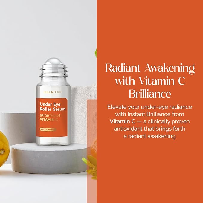 Bella Beauty Vitamin C Under Eye Roller Serum - Dermatologist Tested, Anti Aging, Korean Skin Care - Helps Minimize Dark Circles, Puffiness, Fine Lines - Vegan, Clean Beauty, Cruelty Free - 1.69 Fl Oz