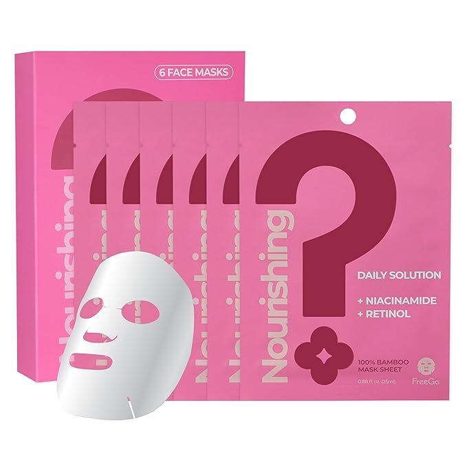 FreeGo Nourishing Daily Solution Niacinamide Retinol Facial Mask Sheet (6-Pack) | K-Beauty Korean Skincare to Bouncy Firm Skin