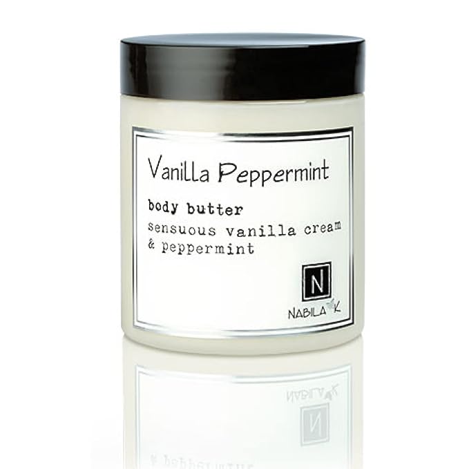 Nabila K Body Butter - Daily Moisturizer for Body Care - Skin Hydrating Deep Moisturizing - Natural Ingredients - Vanilla & Peppermint - 9 oz