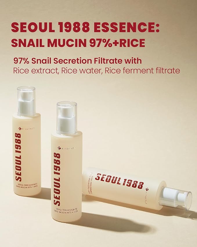 K-SECRET SEOUL 1988 Snail Mucin 97% Essence – Concentrated Yet Lightweight Formula Infused with 97% Snail Mucin | Soothing & Fast-Absorption Facial Serum | Korean Skincare, 100ml / 3.38 fl oz
