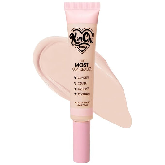 KimChiChic Beauty The Most Concealer, Full Coverage Water Resistant Multi-Use Concealer, Conceal, Correct, Contour & Highlight, Matte Satin Finish, Brush Applicator, 0.63 oz, 02-Peachy Ivory