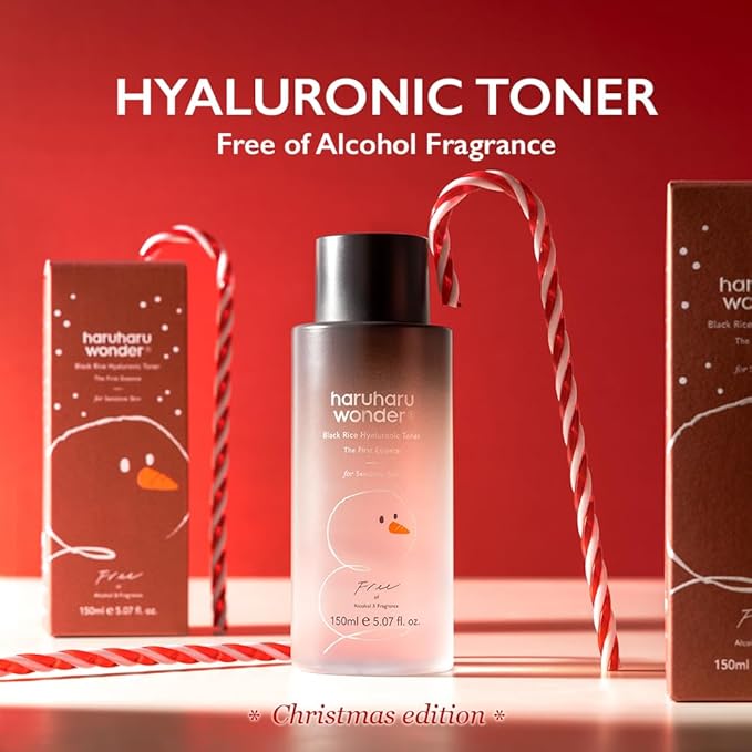 haruharu Wonder Black Rice Hyaluronic Toner for Sensitive Skin, Alcohol-Fragrance Free, Soothing, Hydrating, Holiday Stocking Stuffers, Glass Skin, Korean Skin Care, 5.07 fl.oz (Christmas Edition)