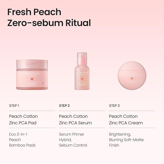 SKINFOOD Peach Cotton Zinc PCA Toner Pads, Korean Skincare for Dual Functional Hydrating,Soothing & Matte, Velvety Finish, Stocking Stuffers, Sebum Control for Sensitive, Oily, 5.64 oz (70 Pads)