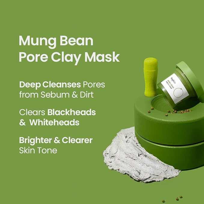 beplain Mung Bean Pore Clay mask (4.05 fl oz, 120ml) | Wash off mask for Blackhead & Whitehead care | Cleanse and visibly tighten pores | Collab with Youtuber LeoJ | Korean Clay Mask | k-beauty