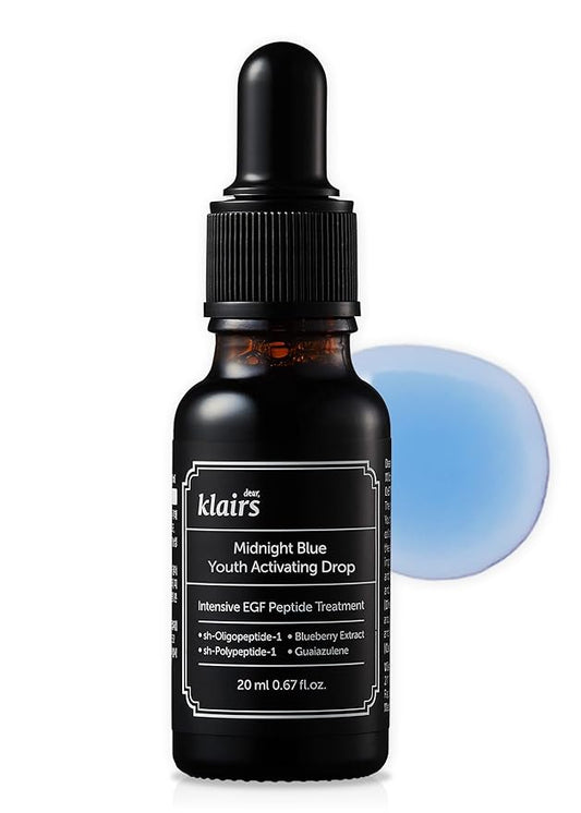 DearKlairs Korean EGF Serum – Blue Youth Activating Drop with EGF Peptides and Guaiazulene, Repairing Serum for Redness and Blemish-prone Skin, Visibly Fades Post-Blemish Marks, 0.67 Fl Oz
