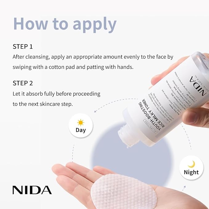 NIDA Youth-boosting Rice Milky Toner, for Glass Skin | Rice Bran Extract, Niacinamide, Ceramide NP, Panthenol | Deep Moisturizing, Hydrating and Refreshing, Korean Skin Care | 5.07 fl. oz., 150ml