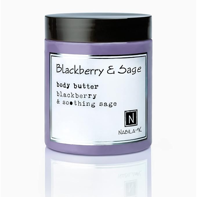Nabila K Body Butter - Daily Moisturizer for Body Care - Skin Hydrating Deep Moisturizing - Natural Ingredients - Blackberry Sage - 9 oz